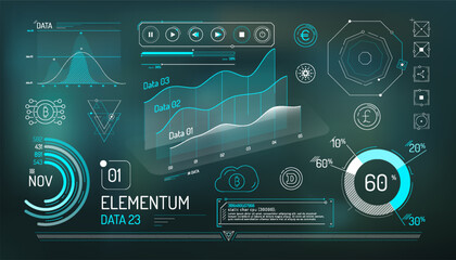 Set of infographic elements about cryptocurrency and financial data management.