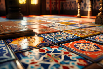 Naklejka premium The colorful and intricate designs of the tiles in Portugal's historic cities create a charming and unique summer travel background
