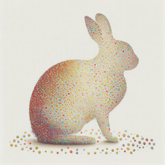 Surreal abstract pointillism painting of rabbit as illustration of Easter bunny in paint splashes generative AI art	

