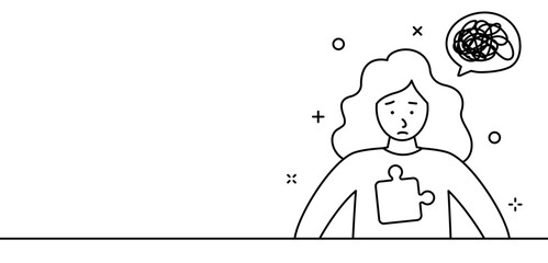 Lonely depressed girl, bad mood, psychological disorder, line illustration