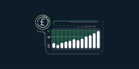 Abstract infographics of rising pound sterling exchange rate.