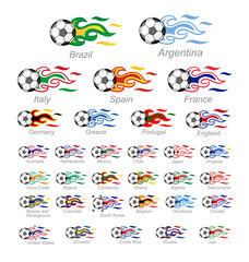 Obraz premium Flame flag set with soccer ball
