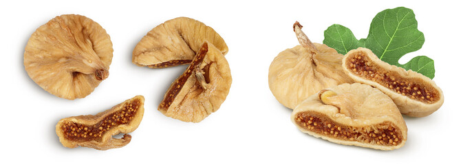 dried fig isolated on white background with  full depth of field. Top view. Flat lay