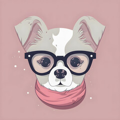 Cute kawaii hipster dog, icon illustration, flat design, Generative AI