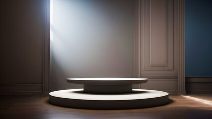 3D display podium luxury background with pedestal in studio interior for cool cosmetic product presentation stand. Luxury feminine mockup 3d render advertisement Generative AI