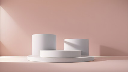 Podium abstract studio room with geometric platform for mockup display minimalistic wall scene for products showcase, Promotion display Generative AI
