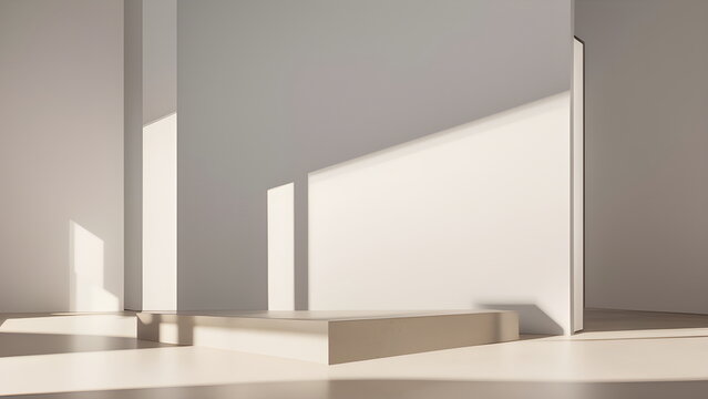 Podium abstract studio room with geometric platform for mockup display minimalistic wall scene for products showcase, Promotion display Generative AI