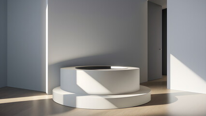 Podium abstract studio room with geometric platform for mockup display Minimal wall scene for products showcase, Promotion display Generative AI