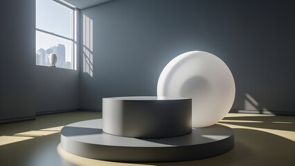 Podium abstract studio room with geometric platform for mockup display Minimal wall scene for products showcase, Promotion display Generative AI