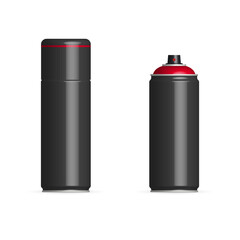 Spray can with paint and cap, 3D vector illustration, front view.
