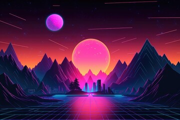 Retro Wave - Landscape Scene - Visualizer - Cyberpunk Synthwave