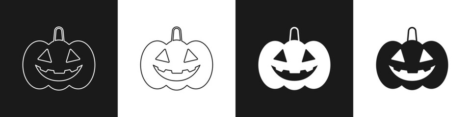 Set Pumpkin icon isolated on black and white background. Happy Halloween party. Vector