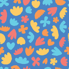 abstract floral seamless pattern with cut out flowers on blue background for textile prints, scrapbooking, wallpaper, stationary, wrapping paper, etc. EPS 10