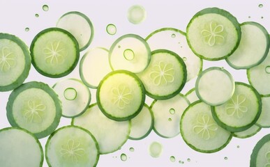 drawn cucumber slices background watercolor vegetables organic food illustrations Generative AI