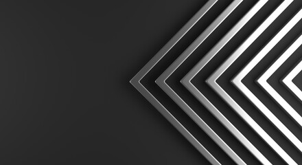 background of metal bars, lines forming arrows on a black background (3d illustration)