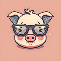 Cute kawaii hipster pig, icon illustration, flat design, Generative AI