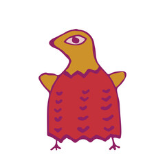cheerful bright bird in a dress is dancing. Bright spring. isolated on white background. Vector illustration.