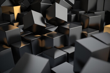 Abstract background, black shiny cubes on a black background. AI generative.