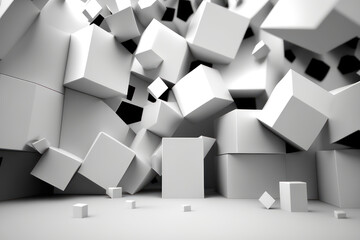 Abstract background, white cubes, 3D. AI generative.