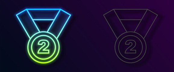 Glowing neon line Medal icon isolated on black background. Winner symbol. Vector