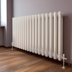 Heating Radiator, White radiator in an apartment created with Generative AI technology. - obrazy, fototapety, plakaty