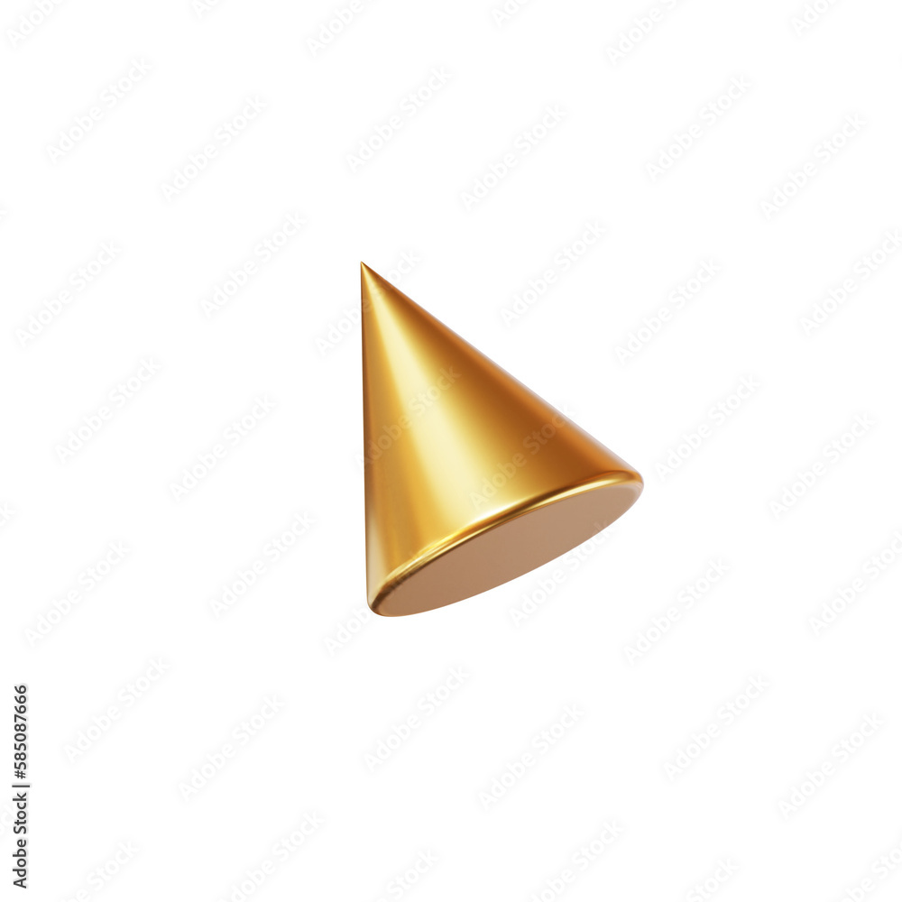 Poster 3d gold geometry shape cone. metal simple figure for your design on isolated background. 3d renderin