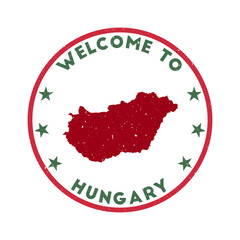 Welcome to Hungary stamp. Grunge country round stamp with texture in Parsley Sprig color theme. Vintage style geometric Hungary seal. Attractive vector illustration.