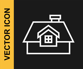 White line House icon isolated on black background. Home symbol. Vector