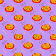 Chinese food seamless pattern. Hand drawn different types of asian food in wooden steamers repeating background. Tasty chinese food, delicious har gao, sticky rice, rolls.