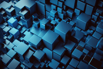 Abstract background, blue smooth cubes. AI generative.