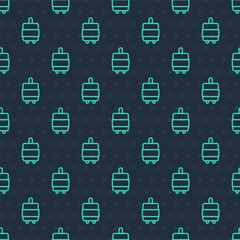 Green line Suitcase for travel icon isolated seamless pattern on blue background. Traveling baggage sign. Travel luggage icon. Vector