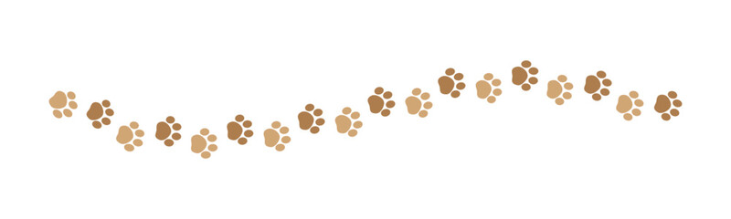 Cute pets, dog or cat footprints separator divider border. Simple paw print pattern, animal track walking vector illustration design element. - obrazy, fototapety, plakaty