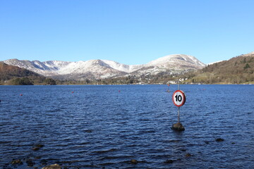 Speed Limit on Lake. Windermere, Cumbria has a 10mph speed limit but the sign looks out of place.