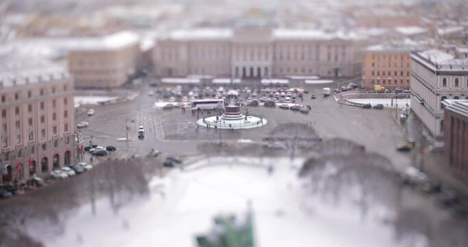View of St. Petersburg from the colonnade of the Cathedral of St. Isaac. Tilt shift lens shooting with super shallow depth of field.