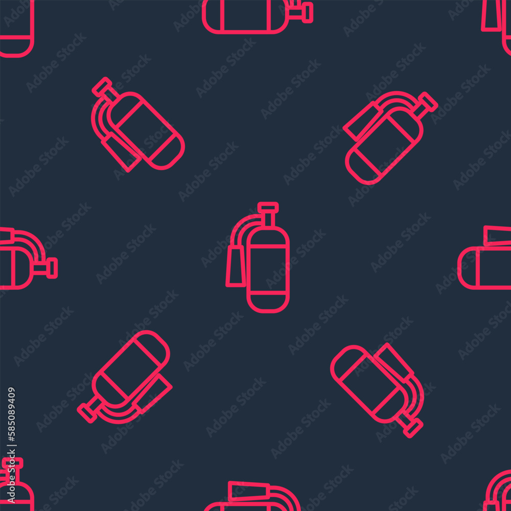 Poster red line fire extinguisher icon isolated seamless pattern on black background. vector