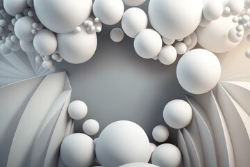 Abstract background, white balls and curves. AI generative.