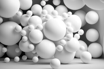 Abstract background, white balls on a white background. AI generative.