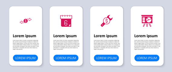 Set Board with graph, Repair price, Calendar and Money exchange. Business infographic template. Vector