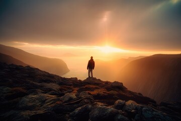 Person Standing on Top of the Mountain - Sunset - Epic Feeling of Hope 