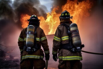 Firefighters Extunguishing Fire in Action