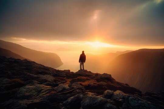 Person Standing on Top of the Mountain - Sunset - Epic Feeling of Hope 