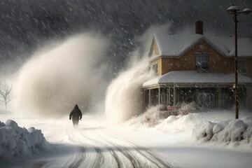 Person Walking During a Blizzard in America