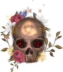 Witchcraft illustration of golden scull