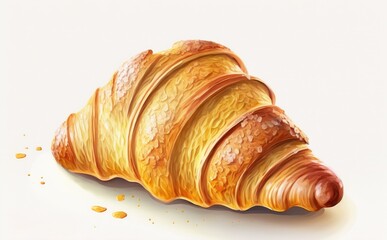 drawn croissant on white background watercolor pastry organic food illustrations Generative AI