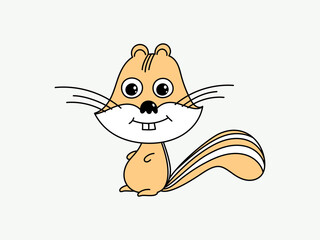 Funny cartoon chipmunk is sitting and looking. Cute animal.