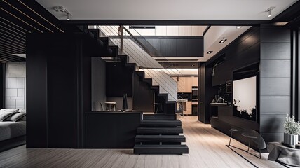 Modern living room by black wooden style, interior