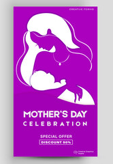 Happy Mother's Day. Editable post template for banner sale, presentation, invitation, stories, streaming.