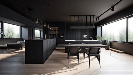 Modern living room by black wooden style, interior