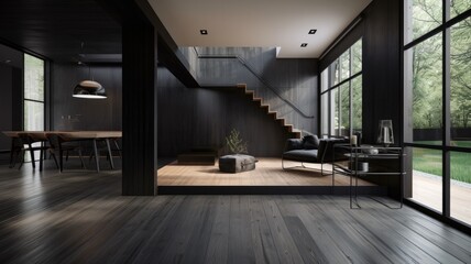 Modern living room by black wooden style, interior