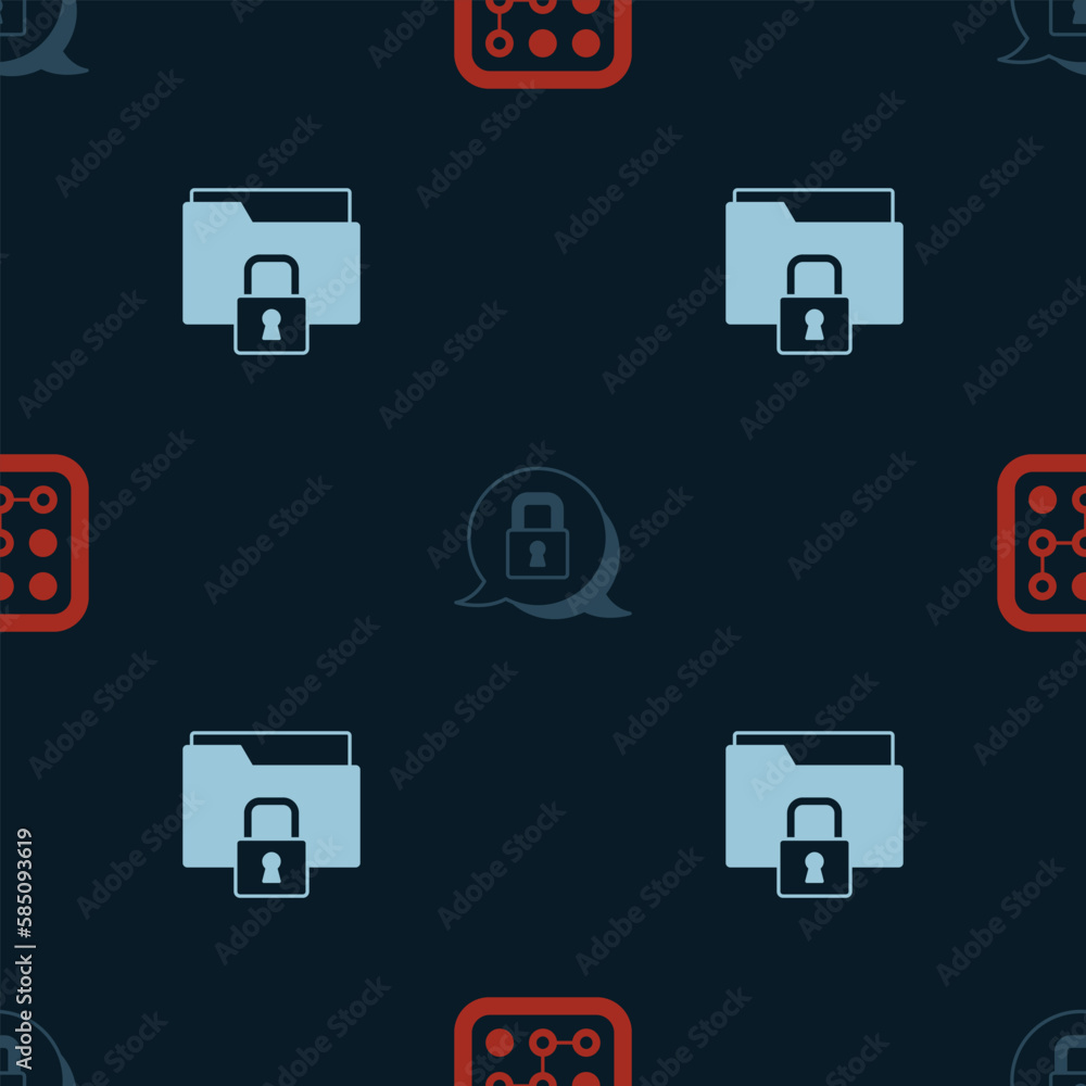 Aufkleber set graphic password protection, lock and folder and lock on seamless pattern. vector